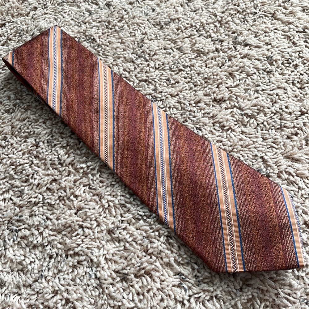 Zionetti necktie, “Italian Silk Collection, blue/brown, orange stripes